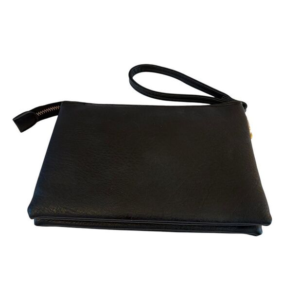 Elegant Black Wristlet Clutch W/ Gold Toned Hardware. - Picture 2 of 8